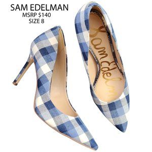 SAM EDELMAN Hazel Pumps Heels Blue Gingham Check 8